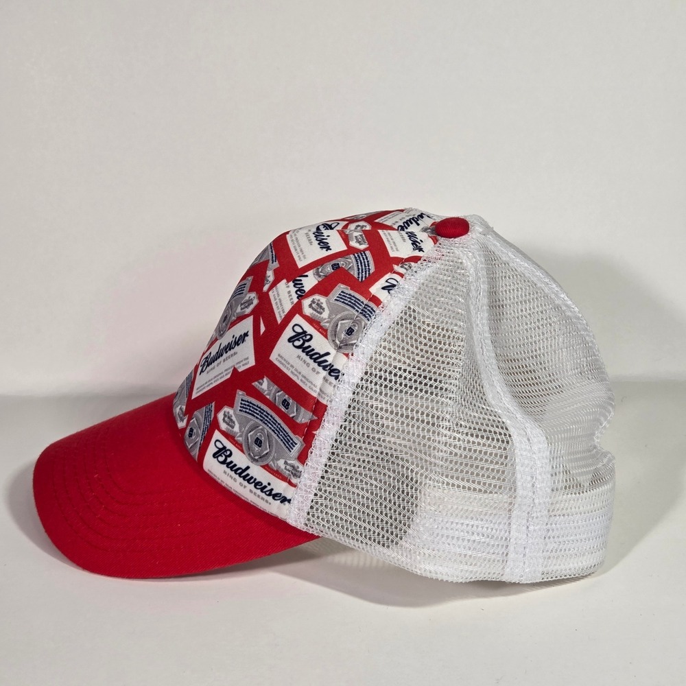Budweiser King of Beers Trucker Hat Red White Label All Over Print Snapback Cap - Picture 4 of 6
